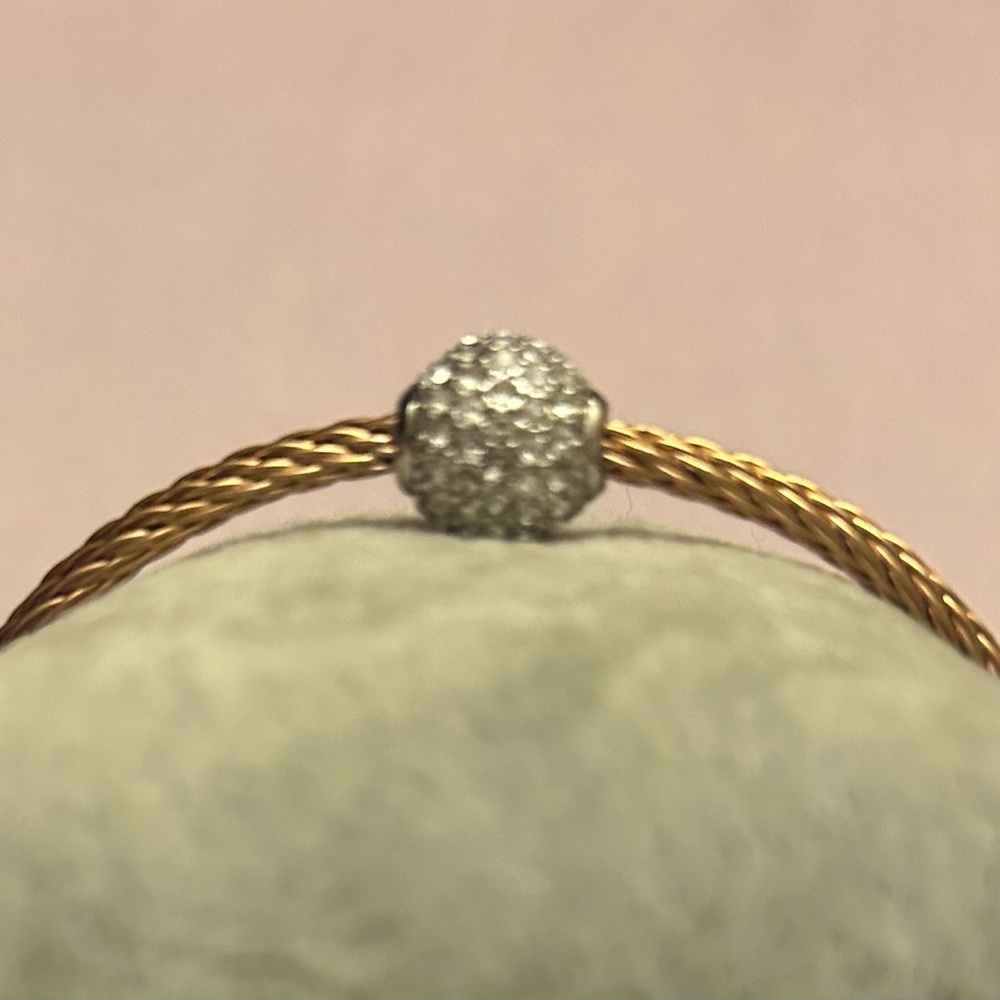 Gold and Silver Twisted Bracelet with Textured Sphere